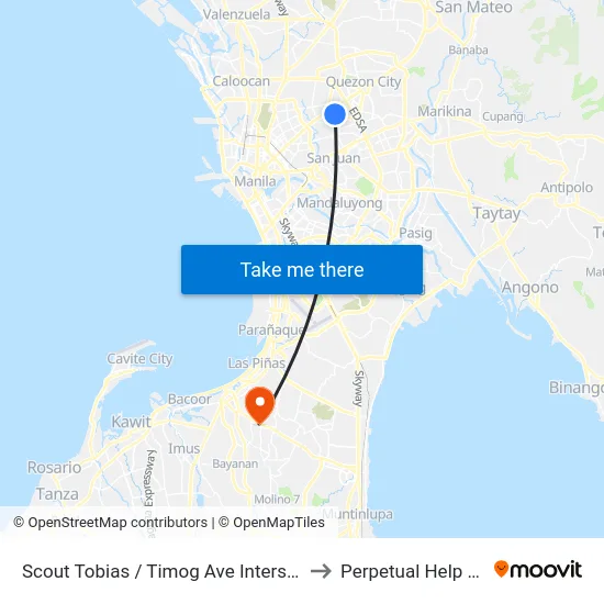 Scout Tobias / Timog Ave Intersection, Quezon City, Manila to Perpetual Help Medical Center map