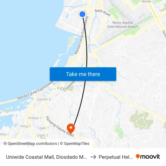 Uniwide Coastal Mall, Diosdado Macapagal Blvd, Parañaque City, Manila to Perpetual Help Medical Center map