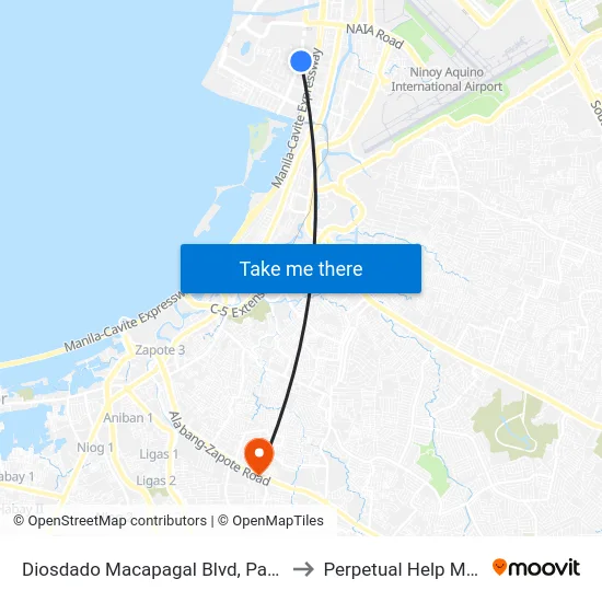 Diosdado Macapagal Blvd, Parañaque City, Manila to Perpetual Help Medical Center map