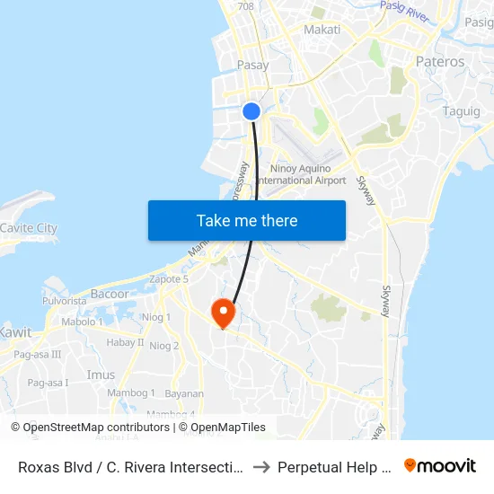 Roxas Blvd / C. Rivera Intersection, Parañaque City, Manila to Perpetual Help Medical Center map