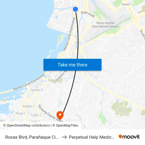 Roxas Blvd, Parañaque City, Manila to Perpetual Help Medical Center map