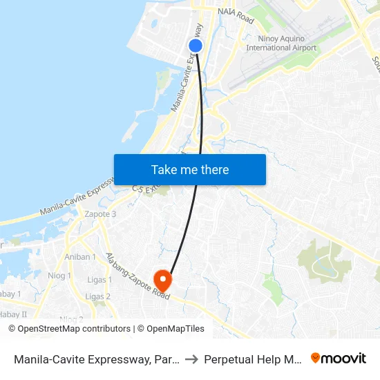 Manila-Cavite Expressway, Parañaque City, Manila to Perpetual Help Medical Center map