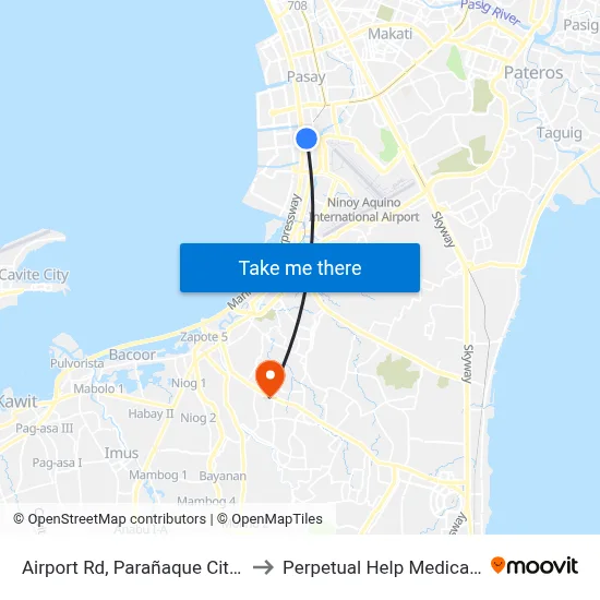 Airport Rd, Parañaque City, Manila to Perpetual Help Medical Center map