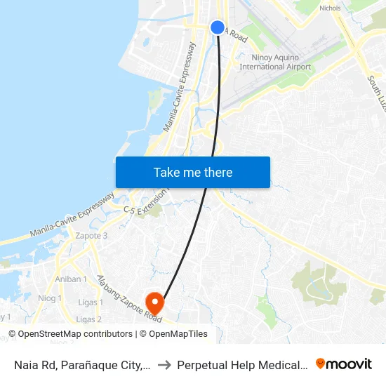 Naia Rd, Parañaque City, Manila to Perpetual Help Medical Center map