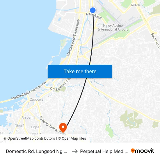 Domestic Rd, Lungsod Ng Pasay, Manila to Perpetual Help Medical Center map