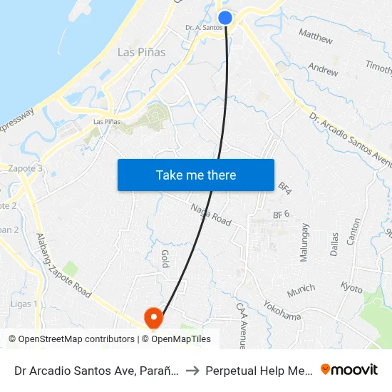 Dr Arcadio Santos Ave, Parañaque City, Manila to Perpetual Help Medical Center map