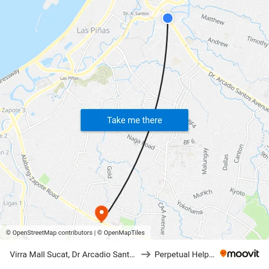 Virra Mall Sucat, Dr Arcadio Santos Ave, Parañaque City, Manila to Perpetual Help Medical Center map