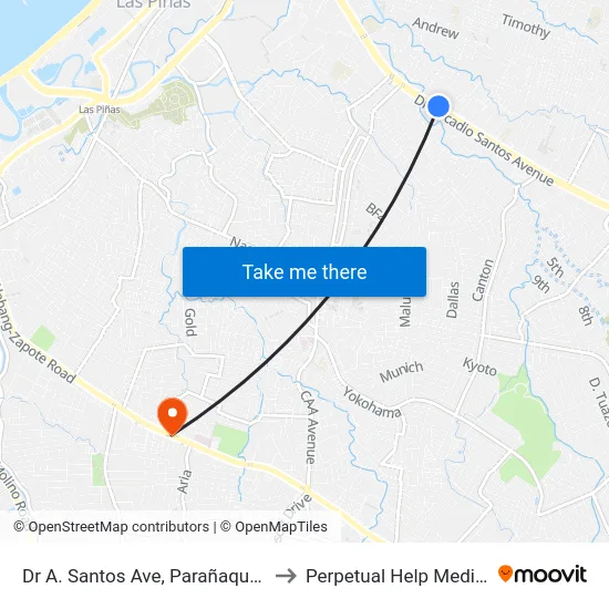 Dr A. Santos Ave, Parañaque City, Manila to Perpetual Help Medical Center map