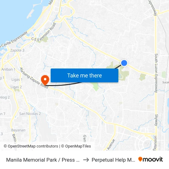Manila Memorial Park / Press Drive, Parañaque City to Perpetual Help Medical Center map