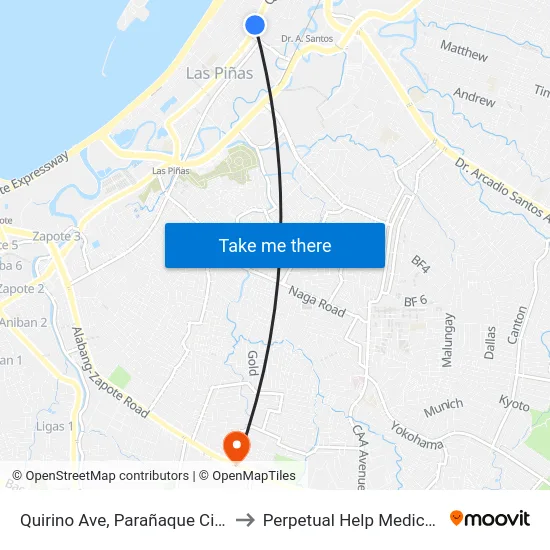 Quirino Ave, Parañaque City, Manila to Perpetual Help Medical Center map