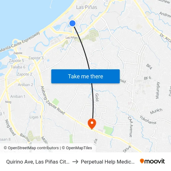 Quirino Ave, Las Piñas City, Manila to Perpetual Help Medical Center map