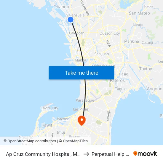 Ap Cruz Community Hospital, M. D. Del Pilar, Malabon City to Perpetual Help Medical Center map