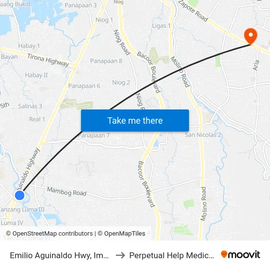 Emilio Aguinaldo Hwy, Imus, Manila to Perpetual Help Medical Center map