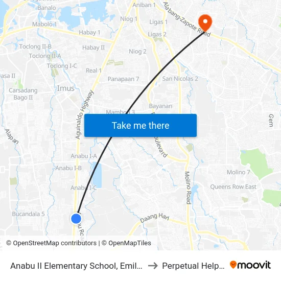 Anabu II Elementary School, Emilio Aguinaldo Hwy, Imus, Manila to Perpetual Help Medical Center map