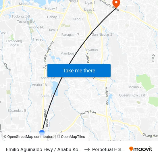 Emilio Aguinaldo Hwy / Anabu Kostal Rd Intersection, Imus, Manila to Perpetual Help Medical Center map