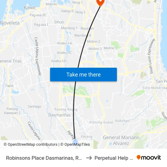 Robinsons Place Dasmarinas, Robinsons Place Dasmarinas to Perpetual Help Medical Center map