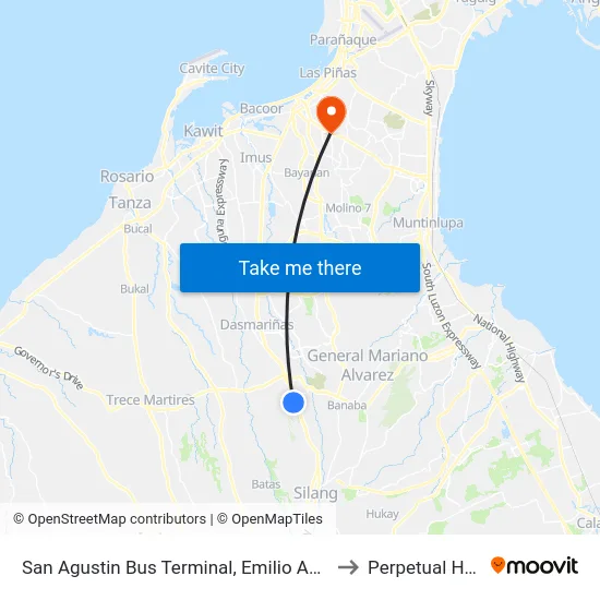 San Agustin Bus Terminal, Emilio Aguinaldo Hwy, Lungsod Ng Dasmariñas, Manila to Perpetual Help Medical Center map