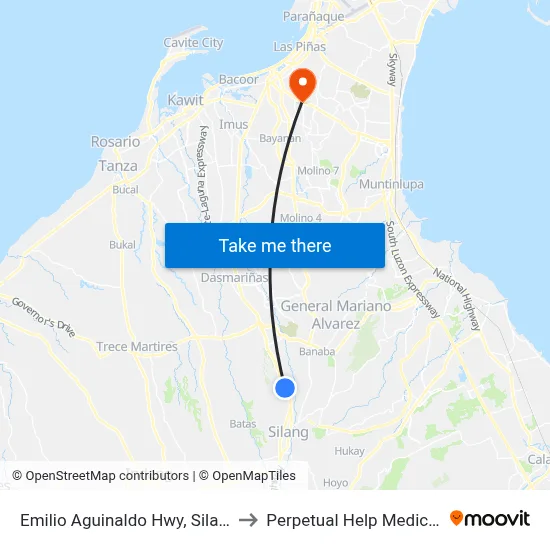 Emilio Aguinaldo Hwy, Silang, Manila to Perpetual Help Medical Center map