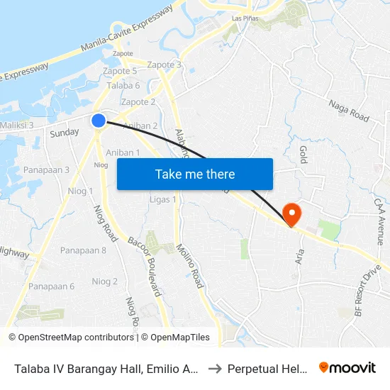 Talaba IV Barangay Hall, Emilio Aguinaldo Hwy, Bacoor City, Manila to Perpetual Help Medical Center map