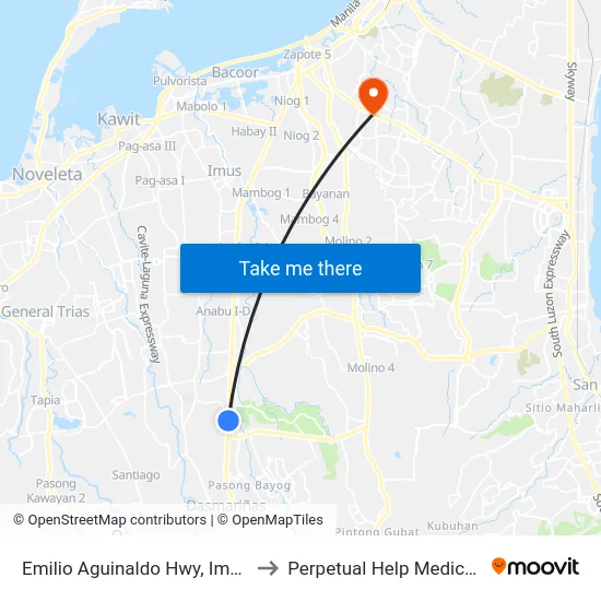 Emilio Aguinaldo Hwy, Imus, Manila to Perpetual Help Medical Center map