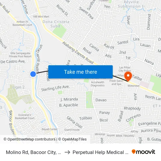 Molino Rd, Bacoor City, Manila to Perpetual Help Medical Center map