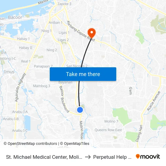 St. Michael Medical Center, Molino Rd, Bacoor City, Manila to Perpetual Help Medical Center map