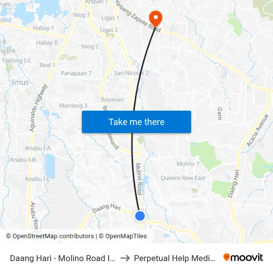 Daang Hari - Molino Road Intersection to Perpetual Help Medical Center map