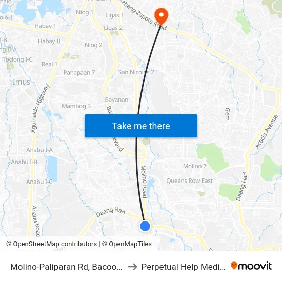 Molino-Paliparan Rd, Bacoor City, Manila to Perpetual Help Medical Center map