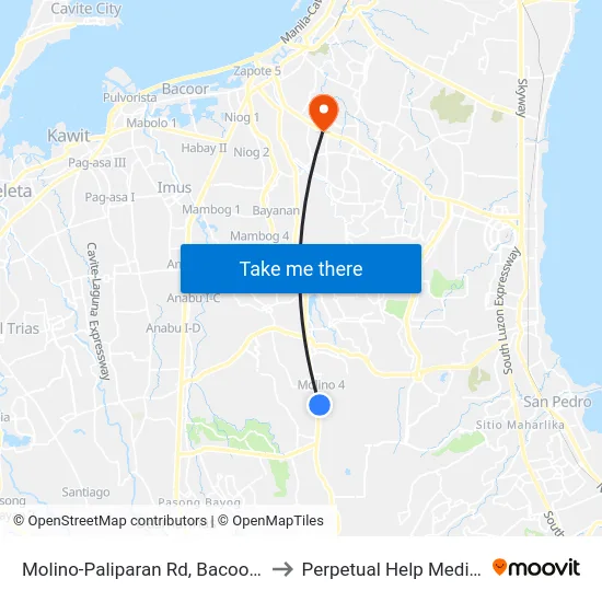 Molino-Paliparan Rd, Bacoor City, Manila to Perpetual Help Medical Center map