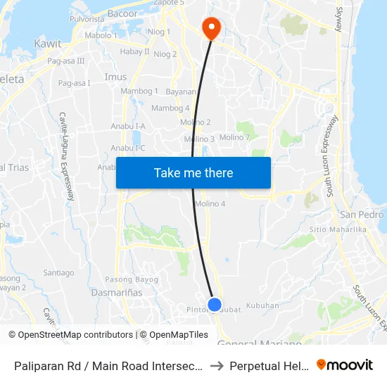 Paliparan Rd / Main Road Intersection, Lungsod Ng Dasmariñas, Manila to Perpetual Help Medical Center map