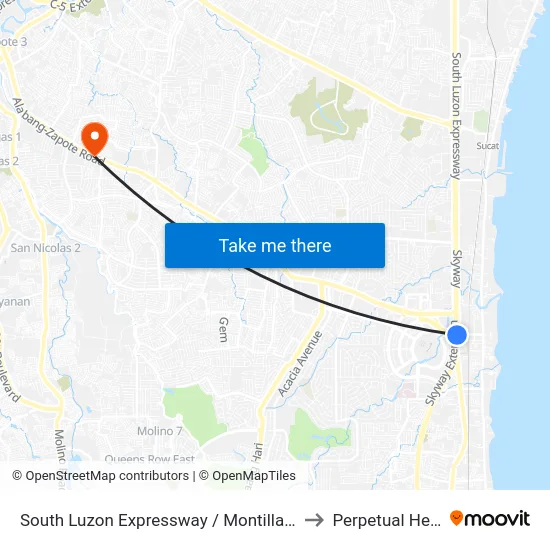 South Luzon Expressway / Montillano St Intersection, Muntinlupa City, Manila to Perpetual Help Medical Center map