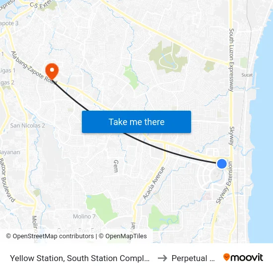 Yellow Station, South Station Complex Spectrum Midway Extension,  Muntinlupa City, Manila to Perpetual Help Medical Center map