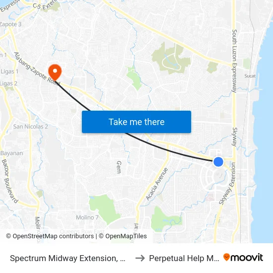 Spectrum Midway Extension, Muntinlupa City, Manila to Perpetual Help Medical Center map