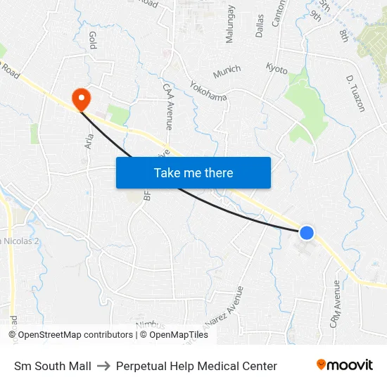Sm South Mall to Perpetual Help Medical Center map