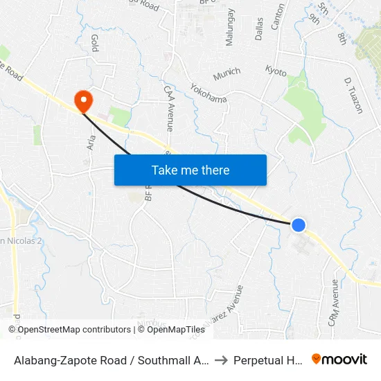 Alabang-Zapote Road / Southmall Access Rd Intersection, Muntinlupa City, Manila to Perpetual Help Medical Center map