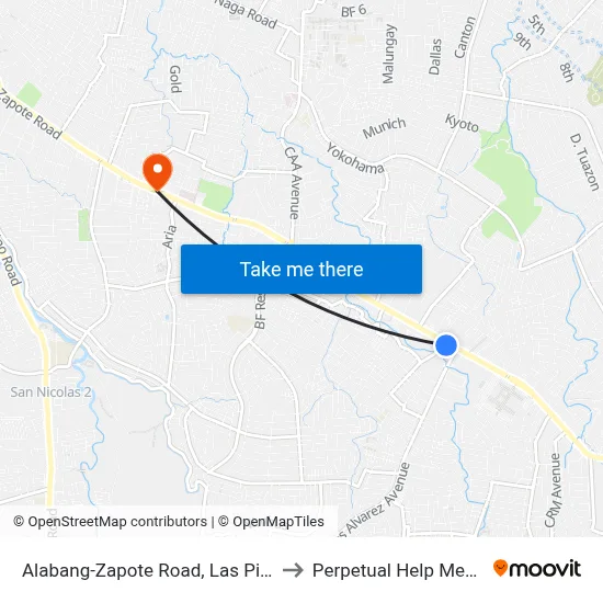 Alabang-Zapote Road, Las Piñas City, Manila to Perpetual Help Medical Center map