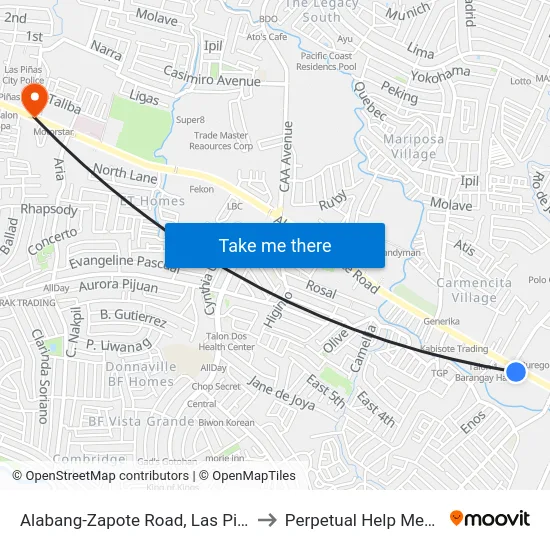 Alabang-Zapote Road, Las Piñas City, Manila to Perpetual Help Medical Center map