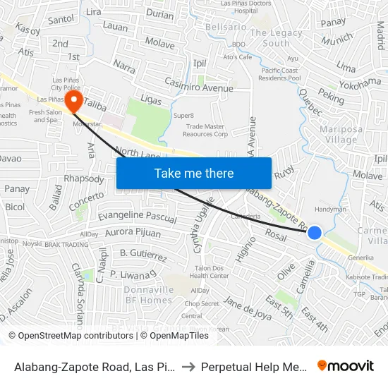 Alabang-Zapote Road, Las Piñas City, Manila to Perpetual Help Medical Center map