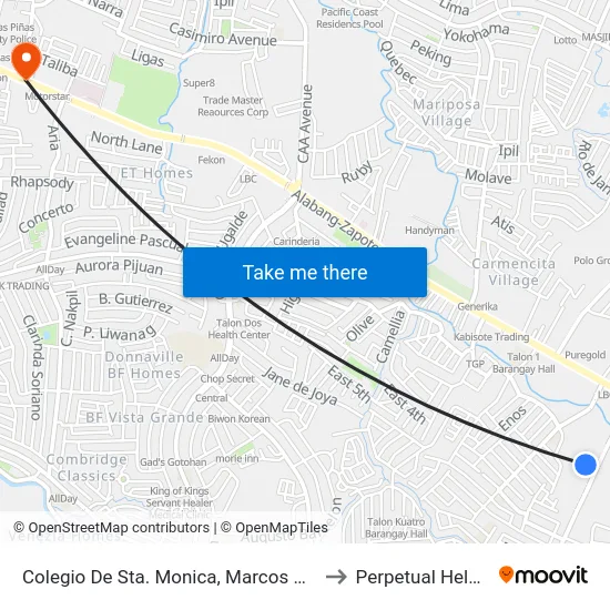 Colegio De Sta. Monica, Marcos Alvarez Ave, Las Piñas City Manila to Perpetual Help Medical Center map