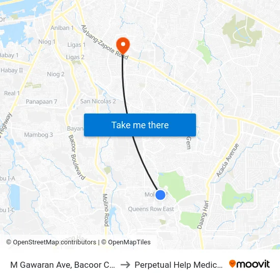 M Gawaran Ave, Bacoor City, Manila to Perpetual Help Medical Center map