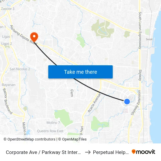 Corporate Ave / Parkway St Intersection, Muntinlupa City, Manila to Perpetual Help Medical Center map