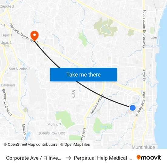Corporate Ave / Filinvest Ave to Perpetual Help Medical Center map