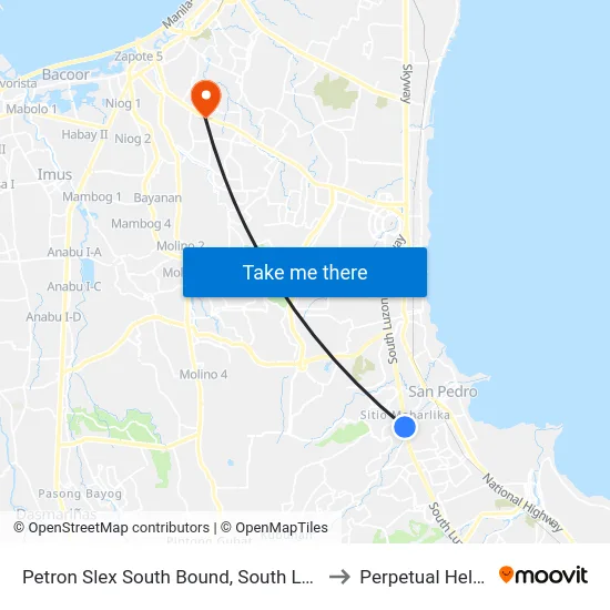 Petron Slex South Bound, South Luzon Expressway, San Pedro, Manila to Perpetual Help Medical Center map