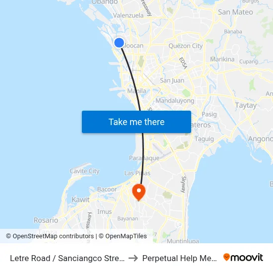 Letre Road / Sanciangco Street, Malabon City to Perpetual Help Medical Center map