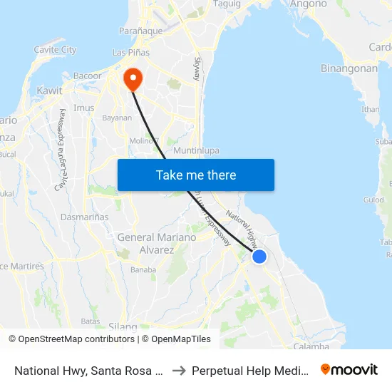 National Hwy, Santa Rosa City, Manila to Perpetual Help Medical Center map