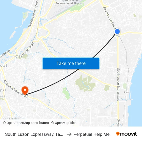 South Luzon Expressway, Taguig City, Manila to Perpetual Help Medical Center map