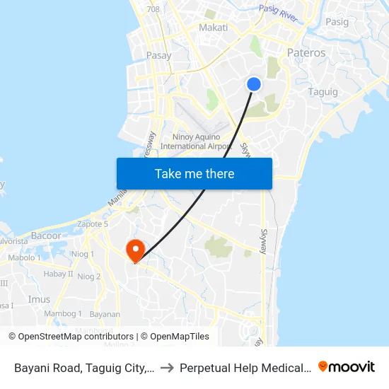Bayani Road, Taguig City, Manila to Perpetual Help Medical Center map
