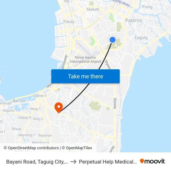 Bayani Road, Taguig City, Manila to Perpetual Help Medical Center map