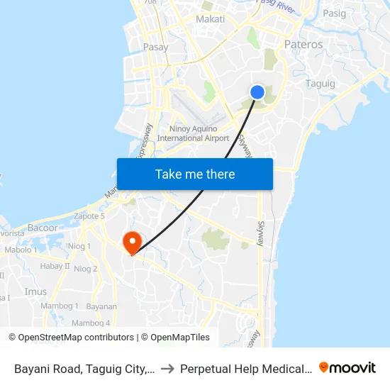 Bayani Road, Taguig City, Manila to Perpetual Help Medical Center map