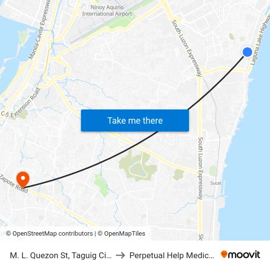 M. L. Quezon St, Taguig City, Manila to Perpetual Help Medical Center map